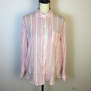 Rails Charli Kokomo Striped Button Up Shirt Size M Womans Pink White Linen Blend
